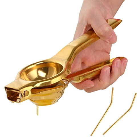 Buyer Star Zitronenpresse, Limetten-Zitrus-Handpresse, Saftpresse, Fruchtpresse, ätzender Edelstahl, langlebig und spülmaschinenfest. (Gold)