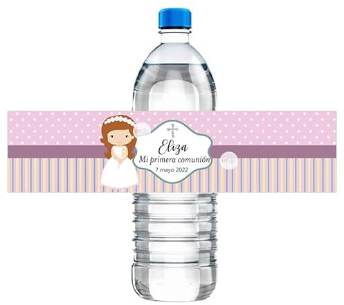20 Piezas Etiquetas De Primera Comunión Botella Etiquetas Adhesivas De Primera Comunión Pegatinas Personalizadas Para Botellas Para Bautizo (5x21 cm (2 x 8.2), E)