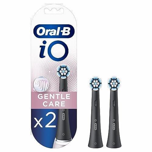 Oral-B iO Gentle Care Recambios para Cepillo de Dientes Eléctrico, Paquete de 2 Cabezales, Negro - Originales