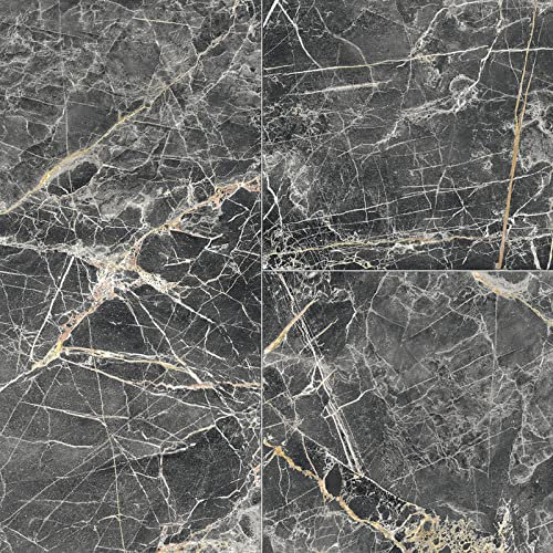 Marble Tile Effect Apex Vinyl Flooring 2.6mm Thick Anti-Slip Lino for Bathroom Kitchen Hall (Dark Grey Marble Tiles, 4m x 4m)
