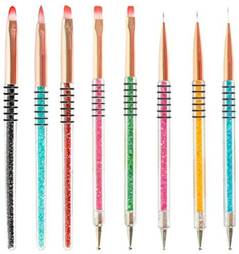 ODazzl Nail Art Brushes for Gel 8pcs with Glitter Handle- Nail Dotting Tools, Dual Ended Nail Brush Pen for Nail Art – Acrylic Material Brushes Perfect for Painting, Dotting and Drawing Many Designs