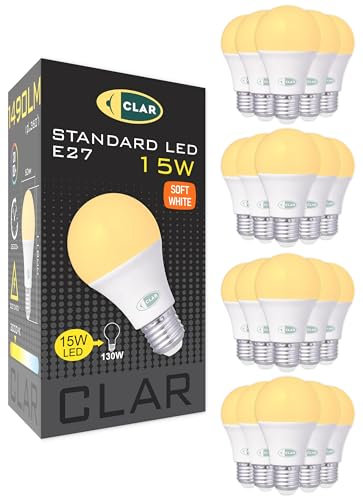 CLAR - E27 LED Glühbirne Warmweiß, 15W (100W-120W Äquivalent), Leuchtmittel, 20er Pack