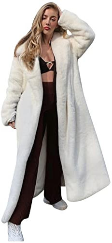 Damen Flauschige Warm Kunstfell Winterjacke Elegant Revers Oversized Jacken Weiß Vorne Offen Felljacke Einfarbig Strickjacken Pelzmantel Plüschjacke Langarm Mantel Parka Trendige Fleecejacke für