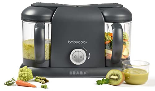 BÉABA, Babycook Duo, Robot Bébé 4 en 1 Mixeur-Cuiseur, Cuisson Vapeur rapide 15min, Diversification alimentaire, Petits pots bébé maison, Contenance XXL 2200 ml, Dark Grey