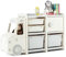 COSTWAY Spielzeugregal, 2 Ebenen Kinderregal mit Schrank und Aufbewahrungsboxen, Bücherregal für Kinder, Kinderzimmer Regal für Spielzeug Aufbewahrung, 110 x 32 x 66 cm (Auto, Beige)