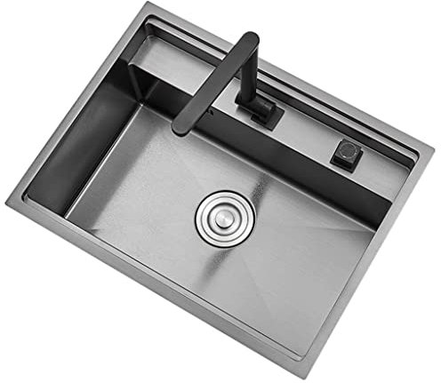 Fregadero Invisible Negro con Grifo Abatible Fregadero De Una Cubeta De Acero Inoxidable En La Cocina Fregadero Bar con Tapa Drenaje Suave (Color : Nero, S : 68 * 48 * 23cm)