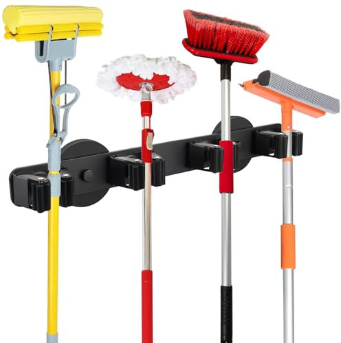 UNUSFIRE Magnetic Broom Holder Rack,Strong Magnetic Mount Mop Holder 4 Racks for Cleaning Tools,Non-slip Magnetic Tool Holder Broom Hooks for Apartment RV Camper Garage Kitchen