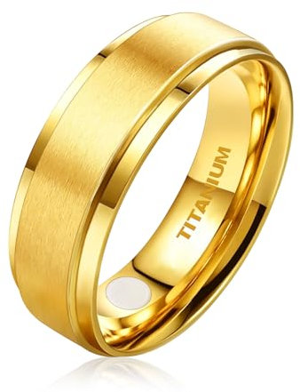 JEROOT Titan Magnetischer Ringe, Magnetring Herren Damen, Magnetische Rings für Herren Damen Therapeutischer Magnetring Polierter Lifestyle-Ring Starker Magnet (3500 Gauss) (67 (21.3), Gold-8mm)