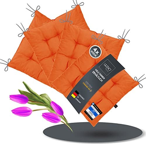 LILENO HOME 4er Set Stuhlkissen 06 Orange (40x40x6 cm) - Sitzkissen für Garten, Küche oder Esszimmer - UV-beständige Indoor u. Outdoor Stuhlauflage als Stuhl-Kissen (Linda FUM)
