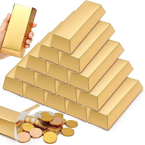 25 Stück GefäLschte Goldbarren Goldene Geschenkbox,Goldbarren SüßIgkeiten Boxen,FüR Geburtstag Weihnachten Pirate Party ZubehöR Mitgebsel.