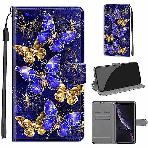 for iPhone XR Case, PU Leather Wallet Book Flip Folio Stand View Cover Pouch Compatible with iPhone XR Phone Case (Butterfly)