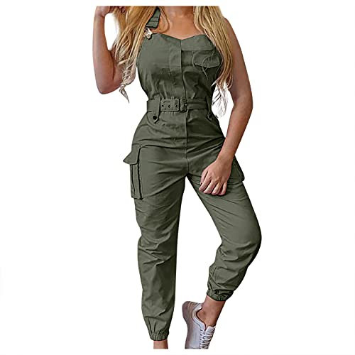 Latzhose Jumpsuit Damen Elegant Arbeitshose Overall Oversize Hose Beiläufig Spaghettiträger Trägerhose Ärmellose Strampler Playsuit Arbeitsoverall Jumpsuit Damen Eng Grün M