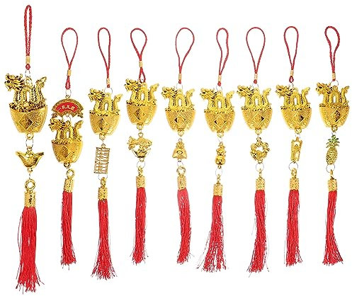 EXCEART 9 Pièces Chinois Dragon Nouvel an Chanceux Pendentif Feng Shui 2024 Nouvel an Arbre Ornement avec de l'argent Dragon Bonne Fortune Gland Car Hanging Decor