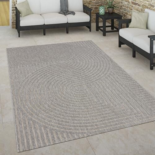 Paco Home Outdoor Teppich wetterfest Skandinavisch für Terrasse, Balkon & Garten pflegeleicht & robust Modernes Design Indoor & Outdoor geeignet, Grösse:200x290 cm, Farbe:Grau 4