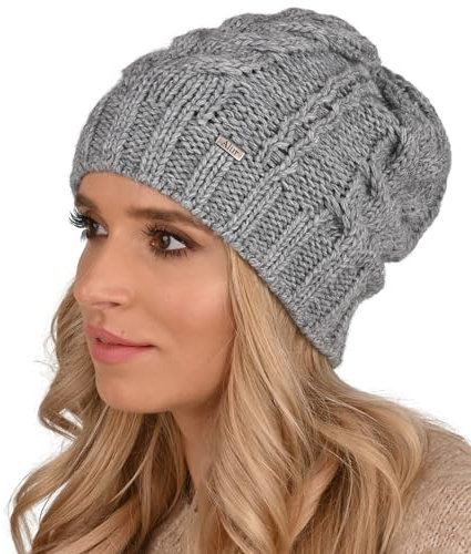 Alur Mütze Damen Beanie Wintermütze Strickmütze - Warme Elastisch Elegant Winter Mütze EKO - Weiches Garn Stilvoll Universell Warm (Grau)