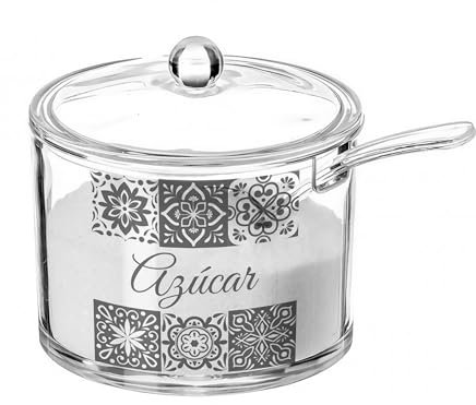 Azucarero Metacrilato con Tapa - Recipiente para guardar Azúcar 9cm de Diametro con Estampado (Azulejos)