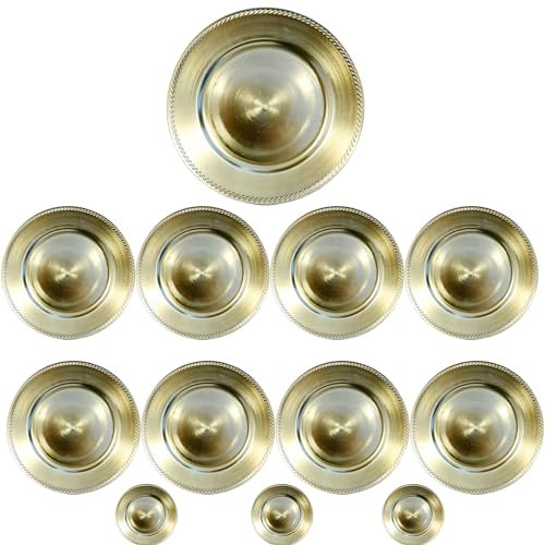 Generico Sottopiatti Oro Spazzolato Bordo MULTIRIGHE, uso Decorativo in plastica Rigida Bordo RIGHE, Tondo 33 cm, Natale cenone sotto Piatto Natalizio Cenone Capodanno Aperitivo (6 e 12 pz) (12)