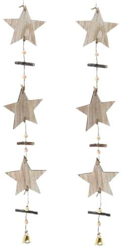 MACOSA CP54413_x2 Dekogirlande Sterne 2er Set Holz 80 cm Girlande Weihnachtsdeko zum hängen Anhänger Dekohänger Hängedekoration Weihnachten Winter Winterdeko