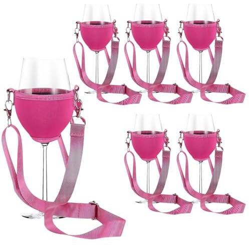 TAZZOR 6 Stück Weinglashalter zum Umhängen Weinglas Halterung zum Umhängen, Becherhalter Festival Wine Glass Holder für Weihnachten Geburtstag Hochzeit Party Weinglashalter zum Umhängen Stoff (Rosa)