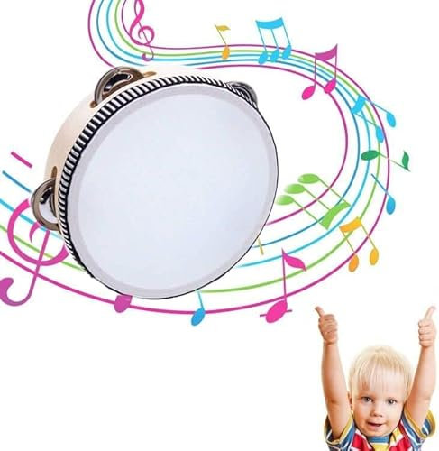 Handtrommel mit Schlägel Für Kinder, Handtrommel Percussion, 20cm Handtrommeln, Tambourin Traditionell mit Schellen, Holzrahmen-Tambourin, Kinder Tambourine, für Party Tanz & Gesangsbegleitung