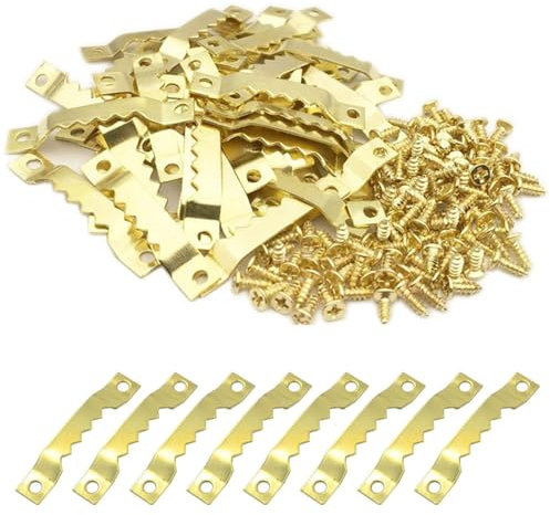 Ganci dentati per quadri, 60 pezzi Gancio Foto per Cornice Oro, Ganci per Quadri Muro Aggancio Quadro con 120 Pezzi Viti, Ganci dentati, per Orologi da Parete Opere d'arte, rame