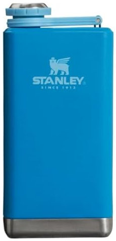 Stanley Adventure Pre-Party Flask 8 oz | Leakproof Hip Flask | Hinge Connected Never Lose Cap | Insulated Stainless Steel Liquor Container | BPA-Free | Azure
