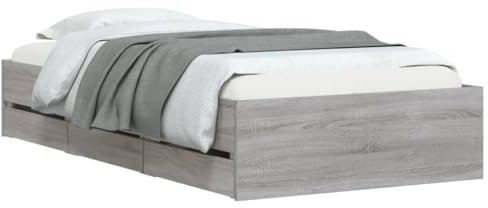 vidaXL Bettgestell, Bettrahmen mit Lattenrost, Bett Gästebett mit Schubladen, Einzelbett Schlafzimmerbett Schlafzimmermöbel, Grau Sonoma 75x190cm Holzwerkstoff