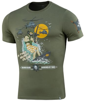 M-Tac Herren T-Shirt Surf Club – Militär Taktisches Shirt, Baumwolle & Elastan, Apocalypse Now Design, Light Olive, L