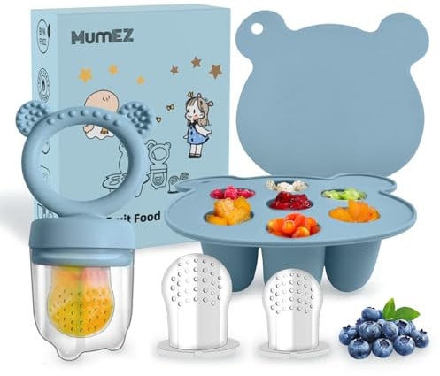 MumEZ Fruchtsauger Baby – Praktisches Futterset für Babynahrung, Einfaches Selbstfütterungsset für unterwegs, Fruchtsauger Baby ab 6 Monate