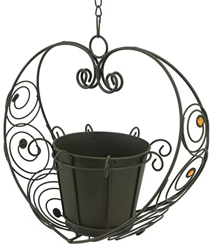 Paniers Suspendus Pot de Fleur, Jardinière Suspendue Moderne en Forme de Cœur en Fer Noir, Pot de Fleur Suspendu D'intérieur pour Jardin, Cour, Patio