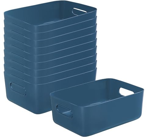 LYLIDIA Aufbewahrungsbox Kunststoff Klein 10 Stück 25x16x10 cm Aufbewahrungskorb Korb Küche Blau Aufbewahrung Plastik Kisten Körbe für Badezimmer Schrank Regal Organizer Boxen