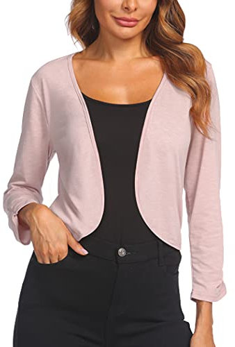 Hotouch Damen Bolero 3/4 Ärmel Kurze Strickjacke Elegant Jäckchen zum Kleid Top Kurz Cardigan Rosa Größe S