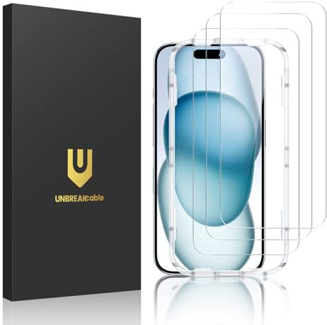 UNBREAKcable für iPhone 15 Panzer Schutz Glas [2er Pack], 9H Härte Schutzfolie, Einfache Installationshalterung, Blasenfrei für iPhone 6,1 Displayschutzfolie