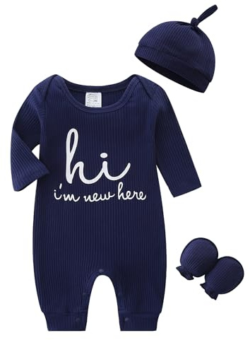 KIDDLETOWN Baby Strampler Neugeborene Schlafanzug 0-3 Monate | Strampler für Mädchen und Jungen, Schlafanzug mit Hut und Handschuhe, Letter Print Newborn Baby Set, Baumwolle+Spandex