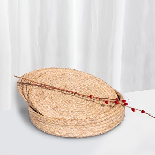 Art PineCone's Handwoven Water Hyacinth Placemats Set of 6, Eco-Friendly, Natural Charger Plates for Table Decor, Wicker placemats, Rustic Kitchen Accents, Round Placemats (WH Set of 6, 13 inch)