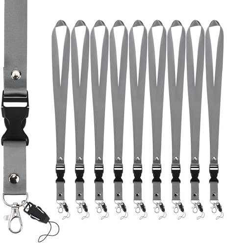 Segus Schlüsselband 10 Stück, Schlüsselband Lang, Schlüsselbänder mit Karabiner, Schlüsselanhänger zum Umhängen, Schlüsselanhänger Band für Ausweishalter, Schlüssel (Dunkelgrau)