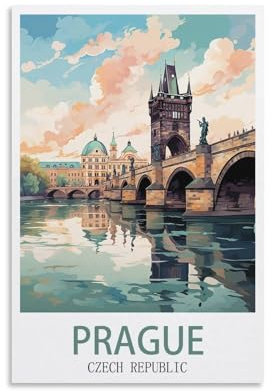 CNAHEIZ Prag-Tschechische Republik Vintage-Reiseposter See, 30 x 45 cm, Leinwand-Kunstdruck, Gemälde für Wanddekoration, Wohnzimmer, Schlafzimmer