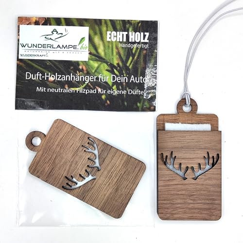 GEWEIH Aroma Holz Diffuser für Ätherische Öle/Auto Duftbaum/verschiedene Designs, Wiederverwendbar mit austauschbarem Filzpad/Handgefertigt in Bayern aus echtem Holz/Eleganter Lufterfrischer