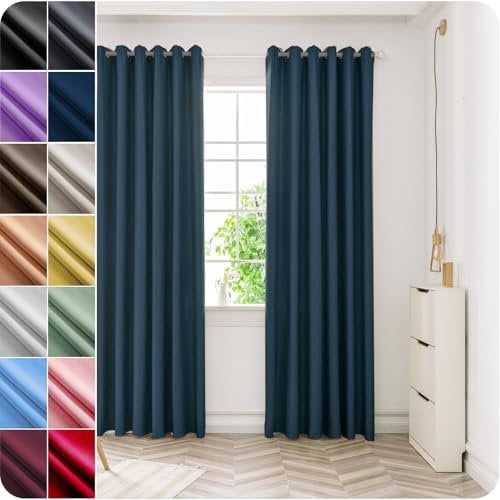 Thermal Insulated Blackout Curtains 250 x 220 cm Drop Thermal Insulated Super Soft Bedroom Eyelet Door Curtain for Bedroom, Kitchen, Nursery, Navy Blue