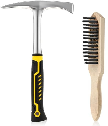 Leriton Martello per saldatura da 793,8 g e spazzola metallica, martello per scorie in acciaio forgiato resistente da 30 cm, con manico antiscivolo e spazzola metallica, strumento di rimozione delle