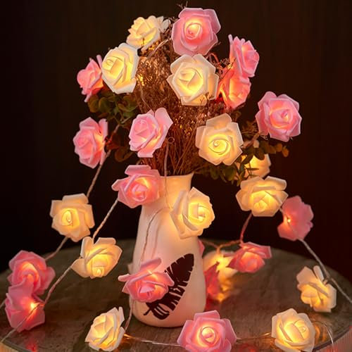 YeahBoom LED Rosen Lichterkette,1.5M 10 Blumen LED Künstliche Rosen Lichterketten,Batteriebetrieben,Rose Fairy Lights,Deko Rosen Lichterkette,Innenberei Hochzeit Schlafzimmer Blumen Weihnachts Deko