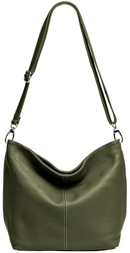 Caspar Klassisch Elegante Leder Handtasche Damen Tasche mit verstellbarem Schultergurt - PREMIUM LINE - Modell No.803 - Made in Italy, Farbe:olivgrün, Accessoires:One Size