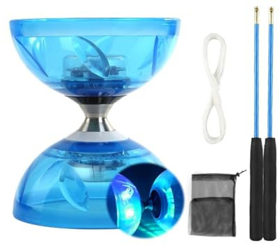 Lotvic Diabolo Kit de jonglerie avec lumière, roulement à billes, kit de jonglerie avec baguettes en aluminium et cordon de rechange, cadeau pour enfants et débutants Bleu