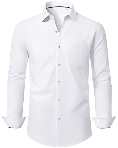J.VER Mens Shirts Long Sleeve 4-Way Stretch Business Casual Formal Shirt | Dress, Regular Fit, Work, Office, Smart, Wedding, Party, Elastic, Non Iron, Button Down, Pocket, Dinner, Top, Fashion