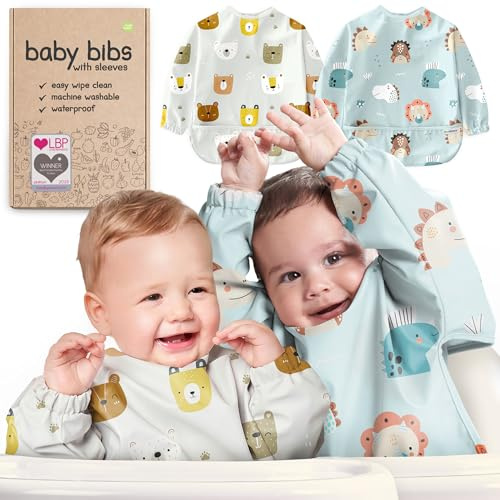 Nombear Baby Lätzchen mit Ärmeln für BLW (6 bis 24 Monate), 1 Packung - Wasserdichtes Ärmellätzchen Alternative zu Silikonlätzchen, Ganzkörper Lätzchen Baby, Babylatz Beikost Zubehör