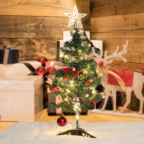 50CM Mini Christmas Tree with LED Lights Battery Powered Tabletop Xmas Tree with Decorations for Home Office Desk Festive Decor