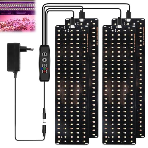 SUNOYA 4 Stück Pflanzenlampe LED Vollspektrum, IP44 Wasserdicht Pflanzenlicht LED Vollspektrum, 10-stufige Dimmung Pflanzenleuchte Zeitschaltuhr Grow 30x8cm