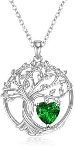 Collier Arbre de Vie pour Femme Argent 925, Pendentif Famille Arbre de Vie Avec Pierre de Naissance, Collier Protection Amulette Famille Bijoux Cadeau Idées de Noël I'anniversaire Petite Amie Fille