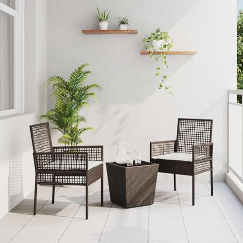 Bucmath Garten Bistro Set 3-teilig, Braun Poly-Rattan, UV-beständig, wetterfest, für Balkon, Terrasse, Garten, 2 Stühle, 1 Tisch