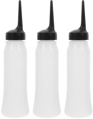 Operitacx 3pcs 250ml Hair Oil Applicator Bottle, Empty Hair Dye Squeeze Bottle with Nozzle, Refillable Scalp Oil Applicator for Root Comb Salon, Size L